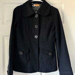 Women's Anthropologie Tulle Black Winter Pea Coat - SIZE S